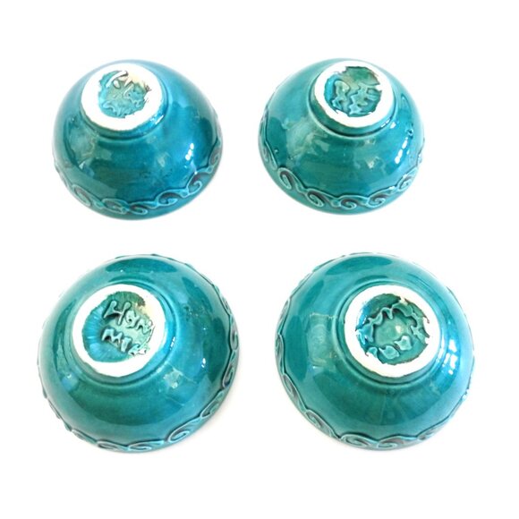 Turkish Ceramic Teal and Blue Sauce Dipping Bowls Green Tea Bowls Majolica Artis - Picture 5 of 6